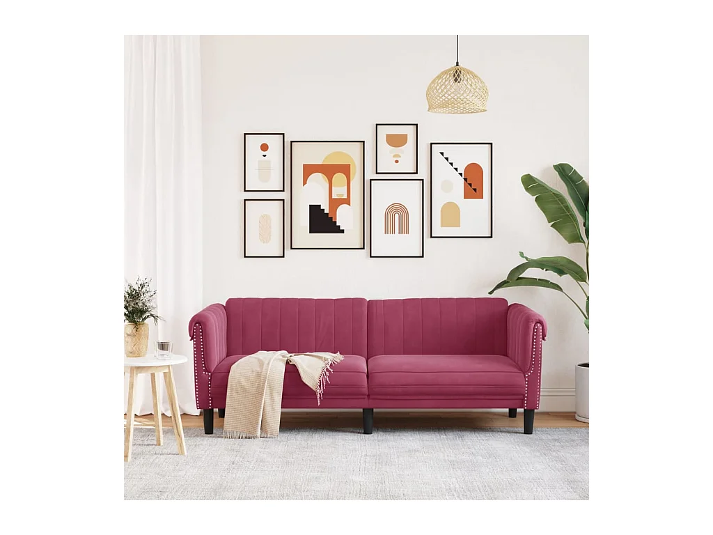 Canapé à 3 places rouge bordeaux velours