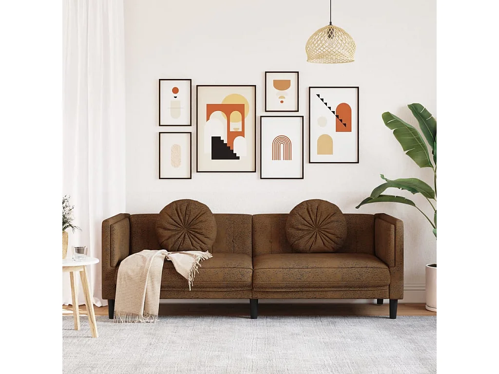 Bank met kussens 3-zits kunstsuède bruin