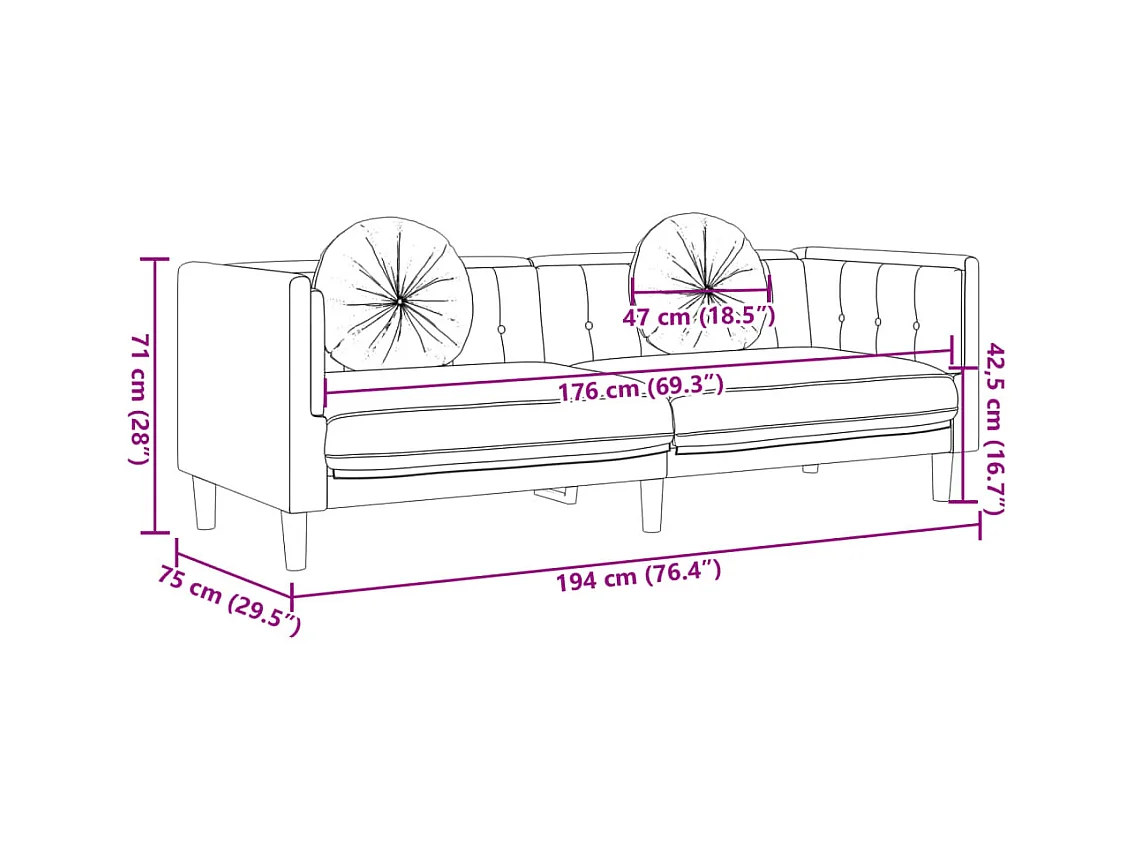 Canapé avec coussins 3 places marron velours