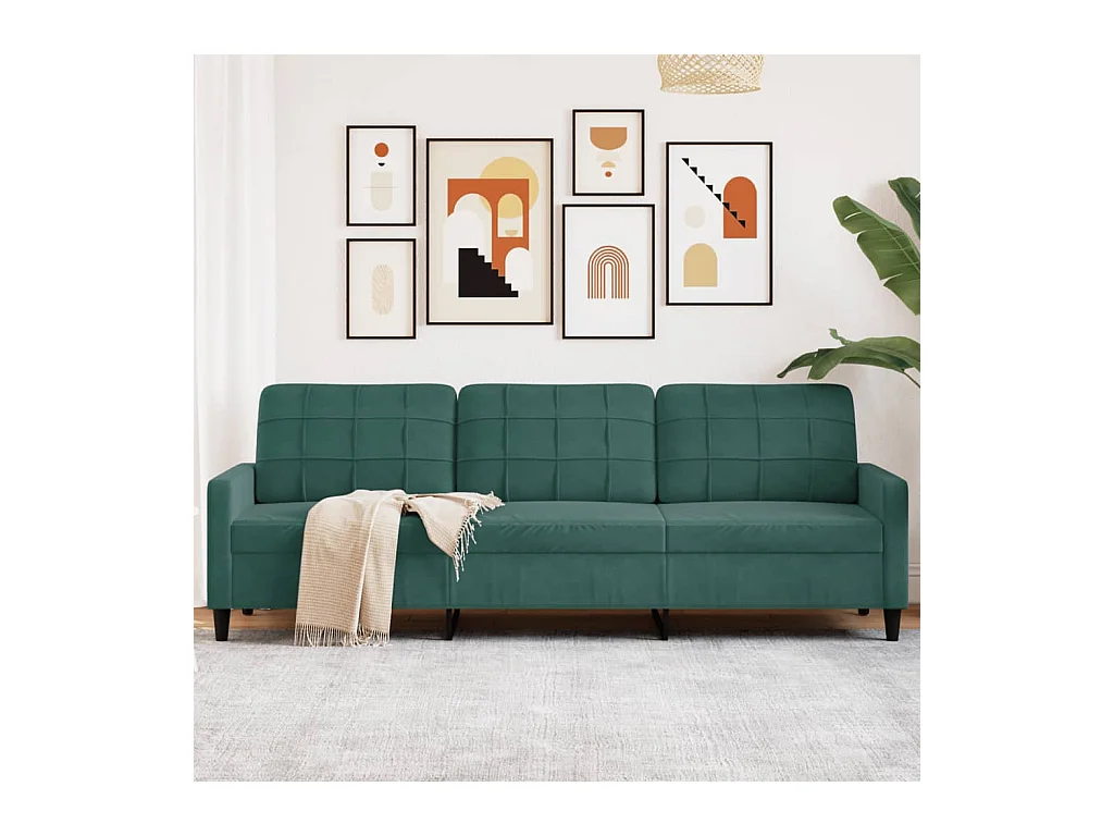 Canapé à 3 places Vert foncé 210 cm Velours