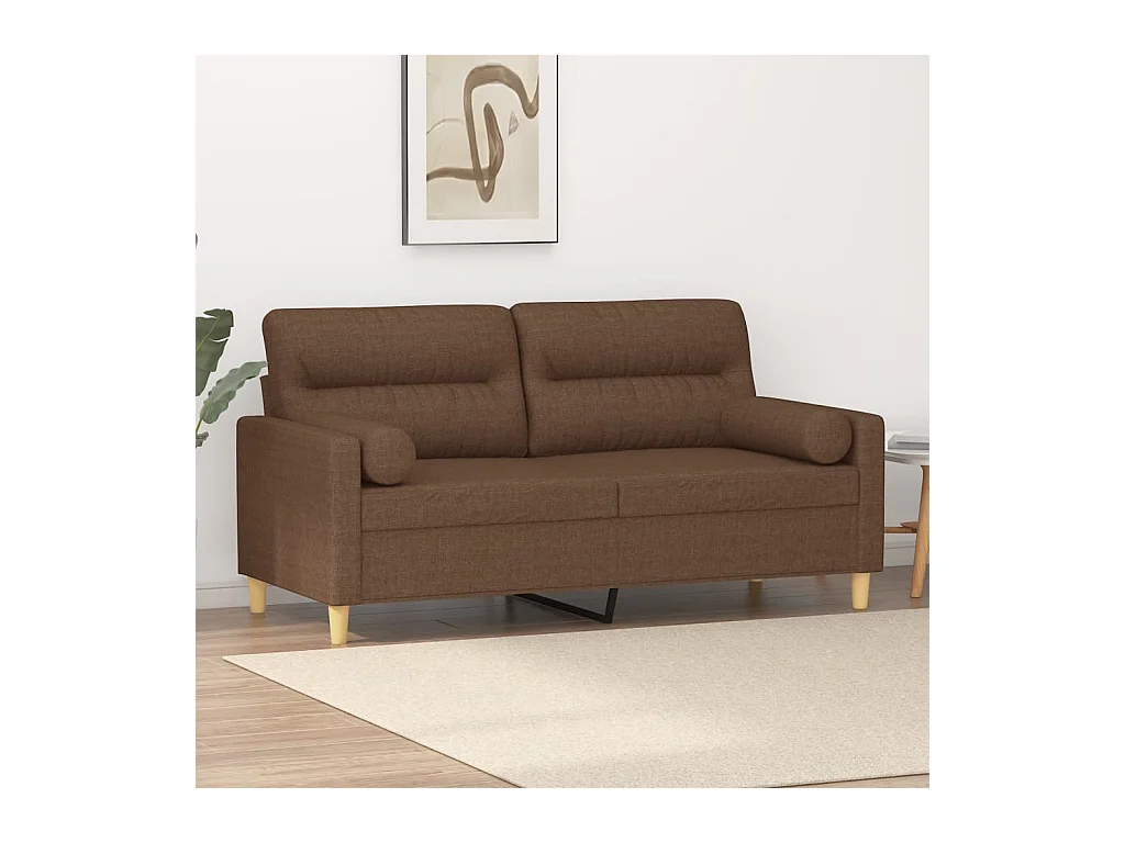 Canapé 2 places avec oreillers décoratifs marron 140 cm tissu