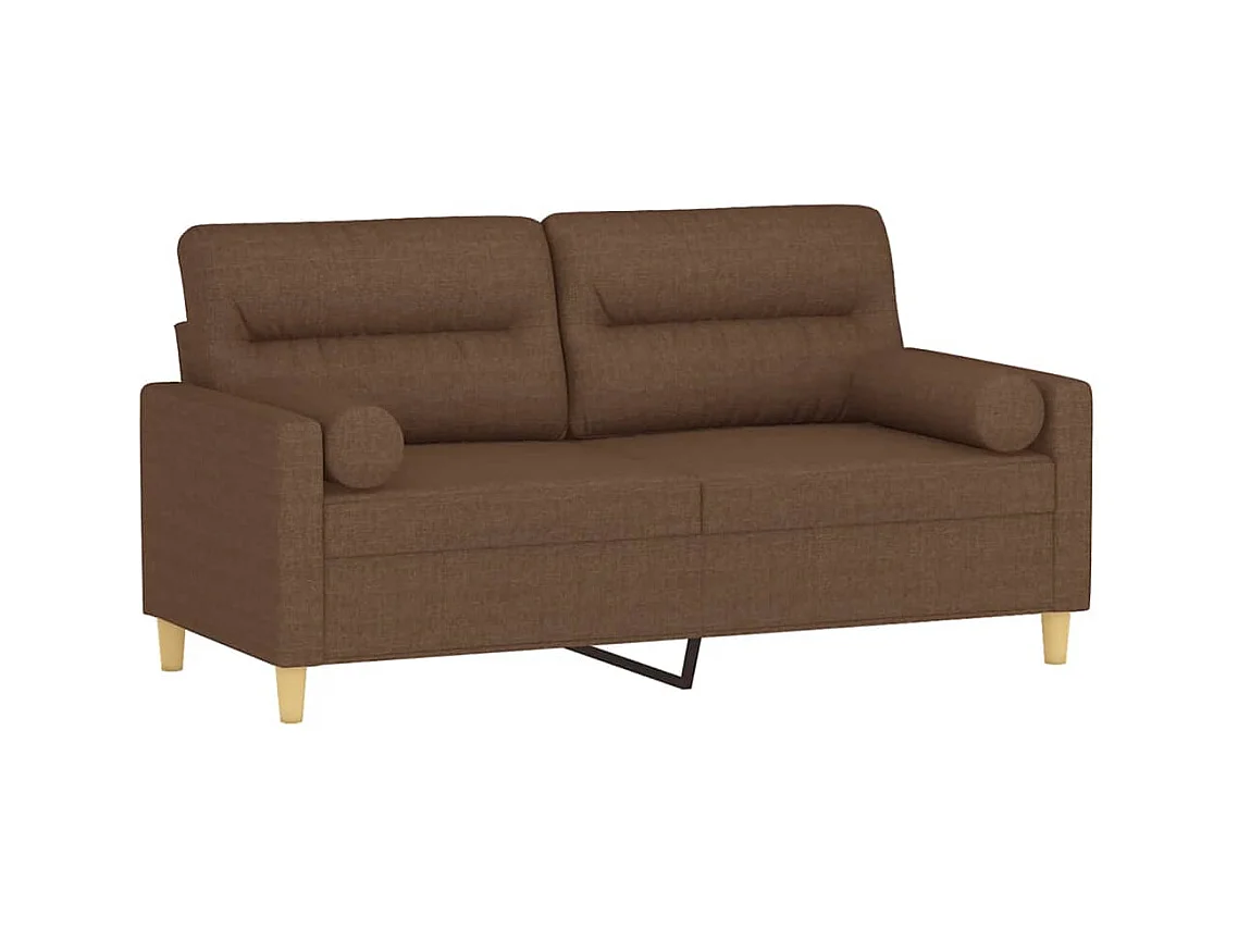 Canapé 2 places avec oreillers décoratifs marron 140 cm tissu
