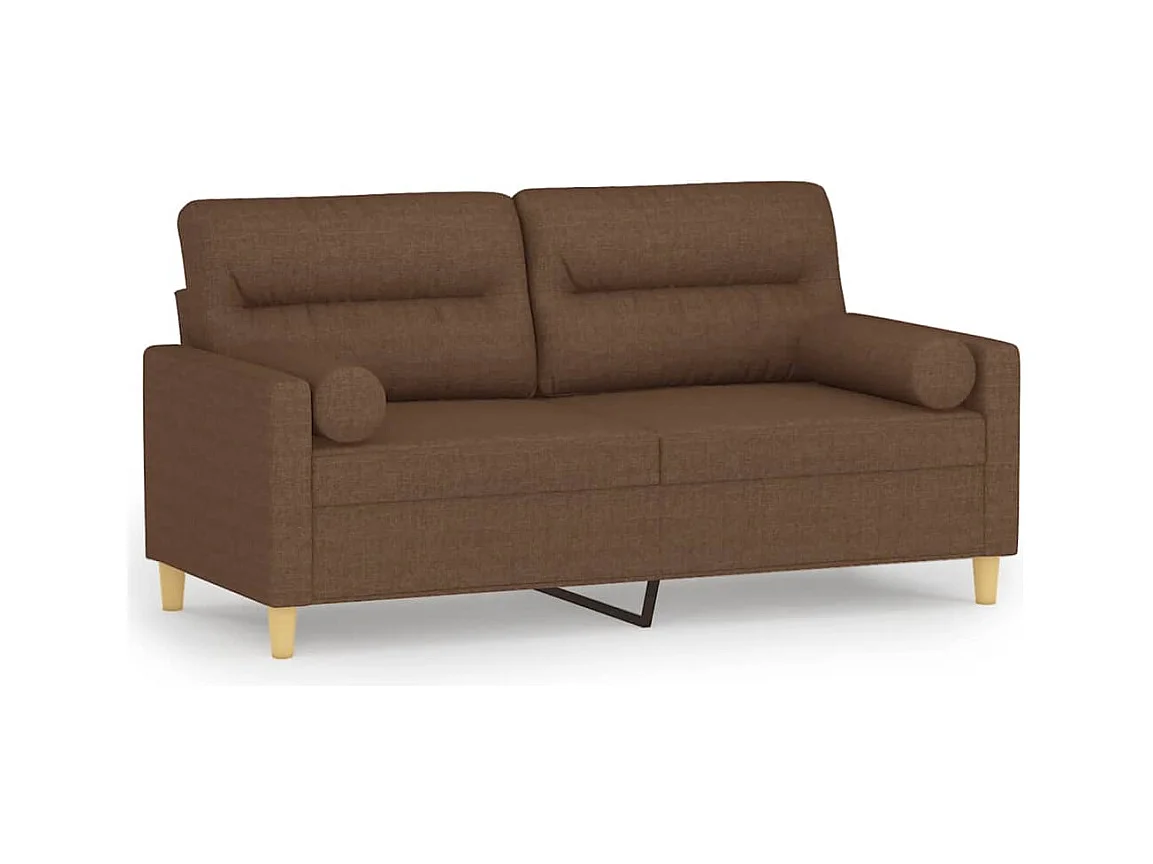 Canapé 2 places avec oreillers décoratifs marron 140 cm tissu