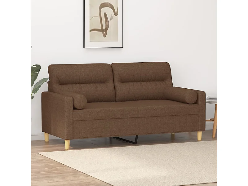 Canapé 2 places avec oreillers décoratifs marron 140 cm tissu