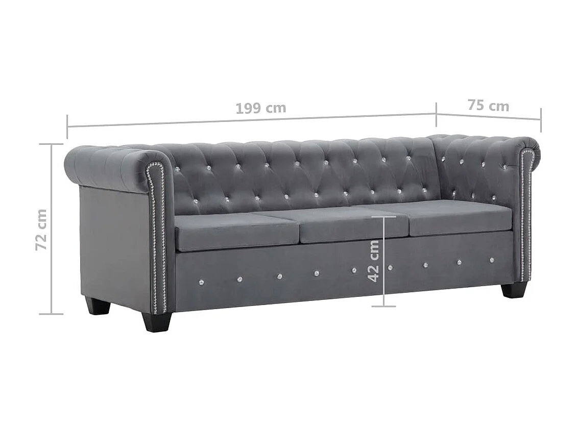 Canapé à 3 places Revêtement en velours 199 x 75 x 72 cm Gris