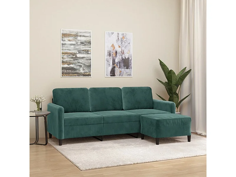 Sofá de 3 lugares com apoio de pés 180 cm veludo verde-escuro
