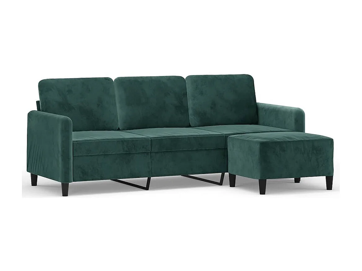 Sofá de 3 lugares com apoio de pés 180 cm veludo verde-escuro