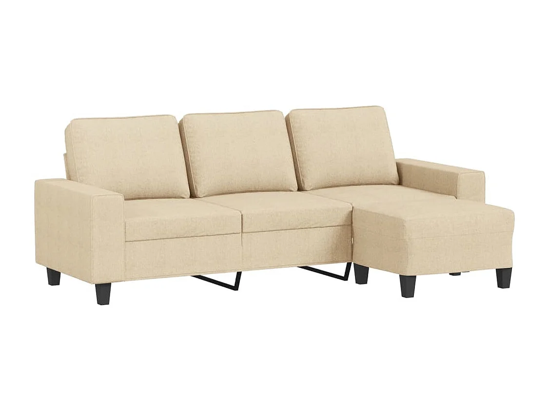 Sofá de 3 lugares com apoio de pés 180 cm tecido cor creme