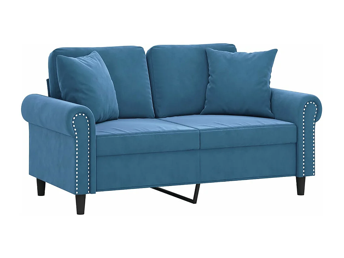 Canapé 2 places avec oreillers décoratifs bleu 120 cm velours