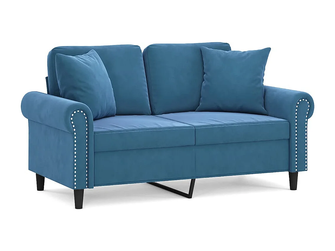 Sofá 2 lugares c/ almofadas decorativas 120 cm veludo azul
