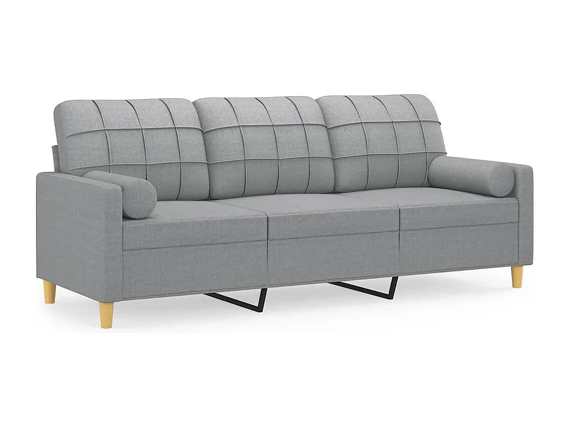 Canapé 3 places avec oreillers gris clair 180 cm tissu