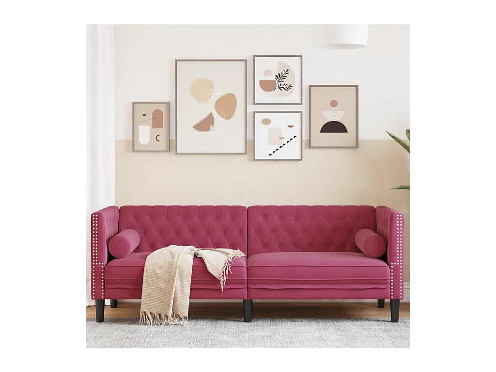 Canapé Chesterfield avec traversins 3 places velours