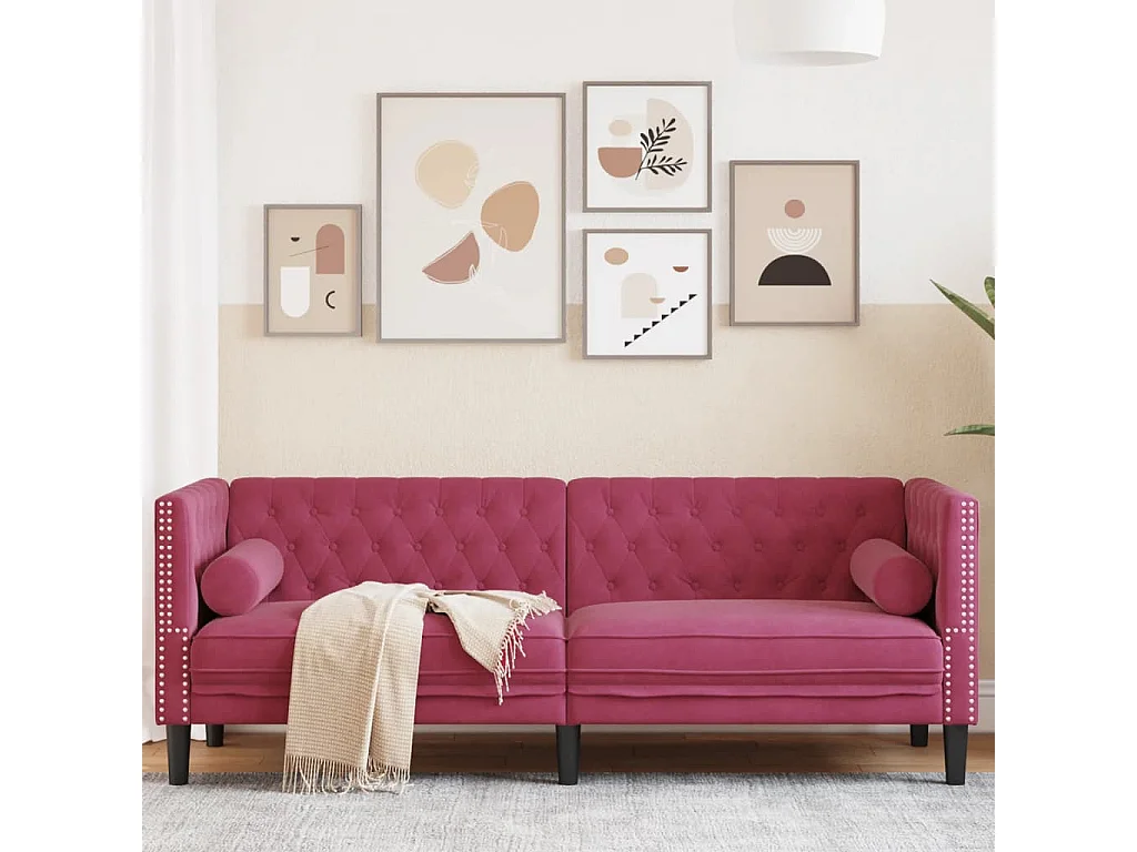 Canapé Chesterfield avec traversins 3 places velours