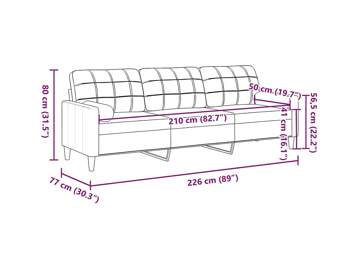 Canapé 3 places avec oreillers décoratifs noir 210 cm tissu