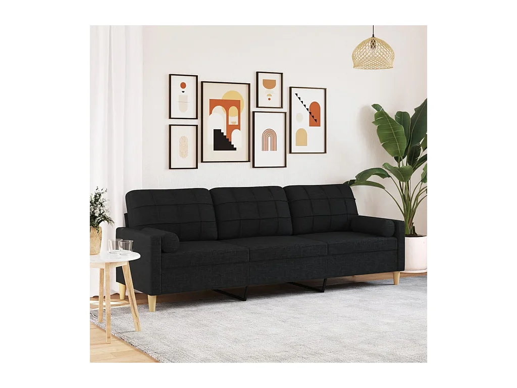 Canapé 3 places avec oreillers décoratifs noir 210 cm tissu