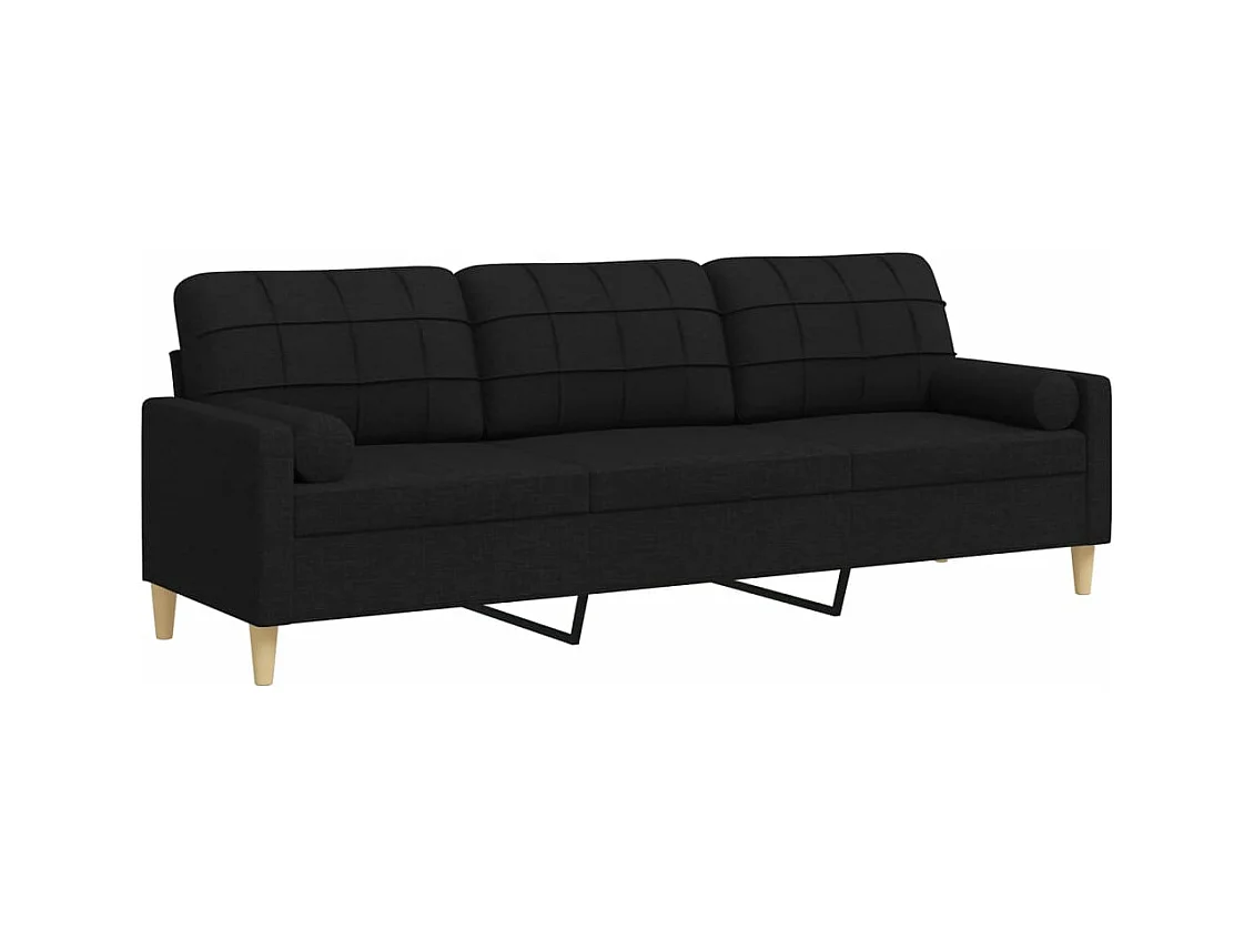 Canapé 3 places avec oreillers décoratifs noir 210 cm tissu