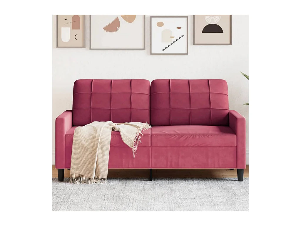 Sofá de 2 lugares veludo 140 cm vermelho tinto