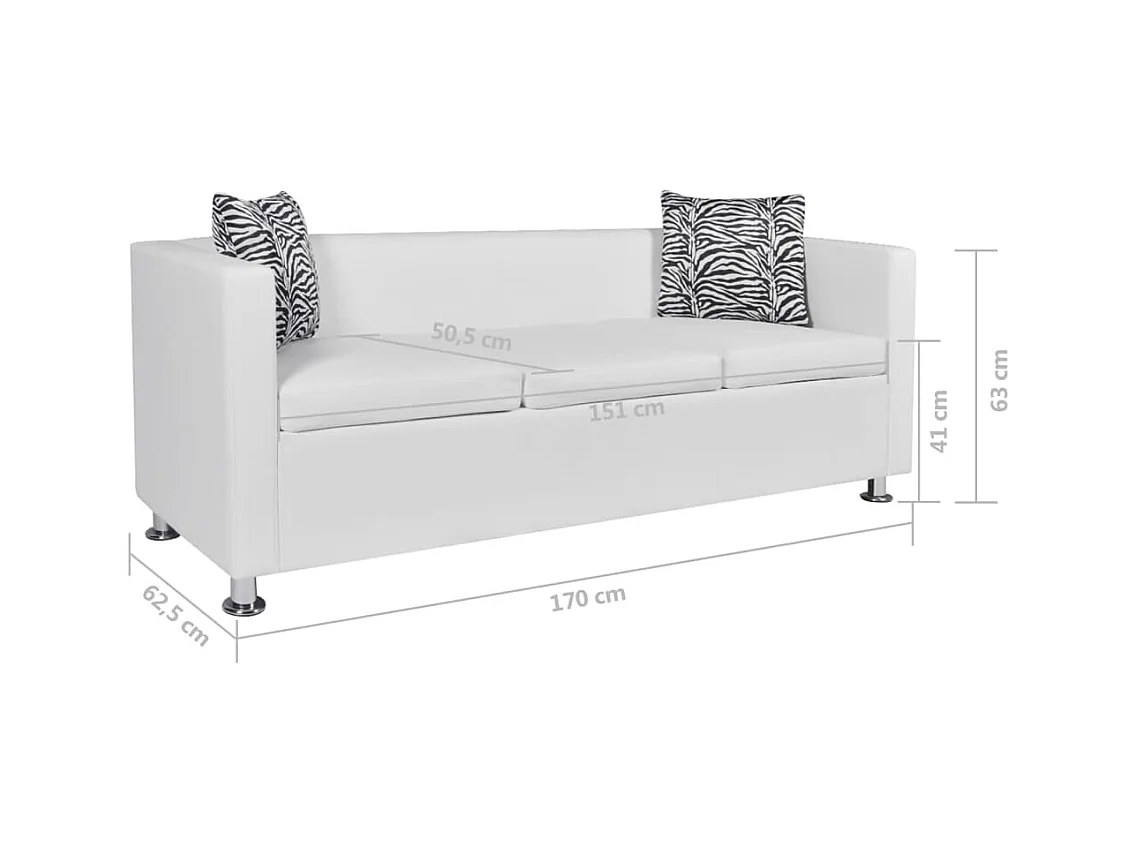 Canapé à 3 places Cuir synthétique Blanc
