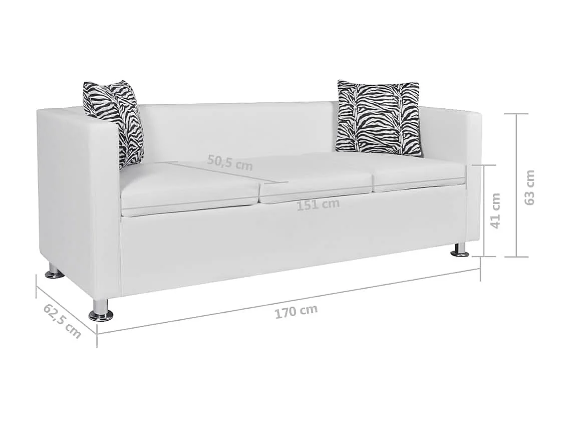 Canapé à 3 places Cuir synthétique Blanc