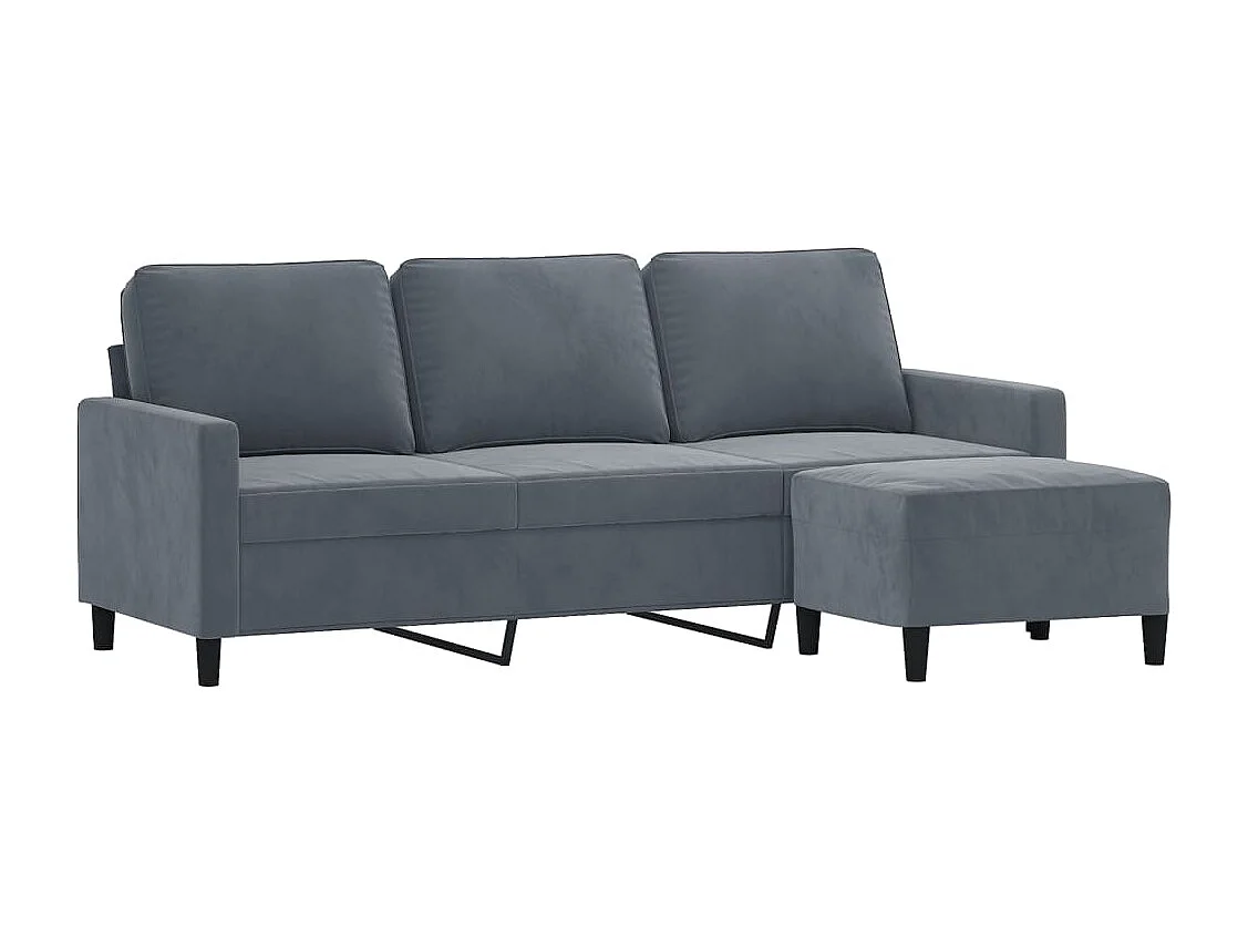 Canapé à 3 places avec repose-pieds Gris foncé 180 cm Velours