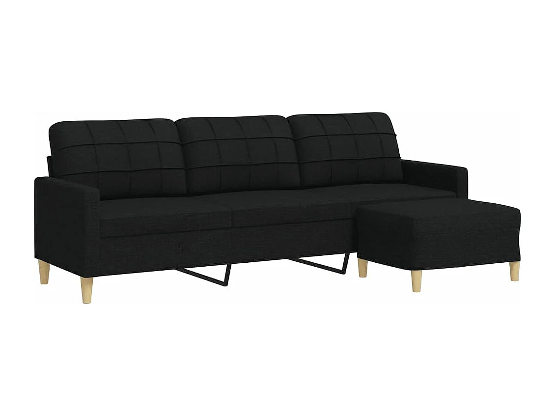 Sofá de 3 plazas con taburete de tela negro 210 cm