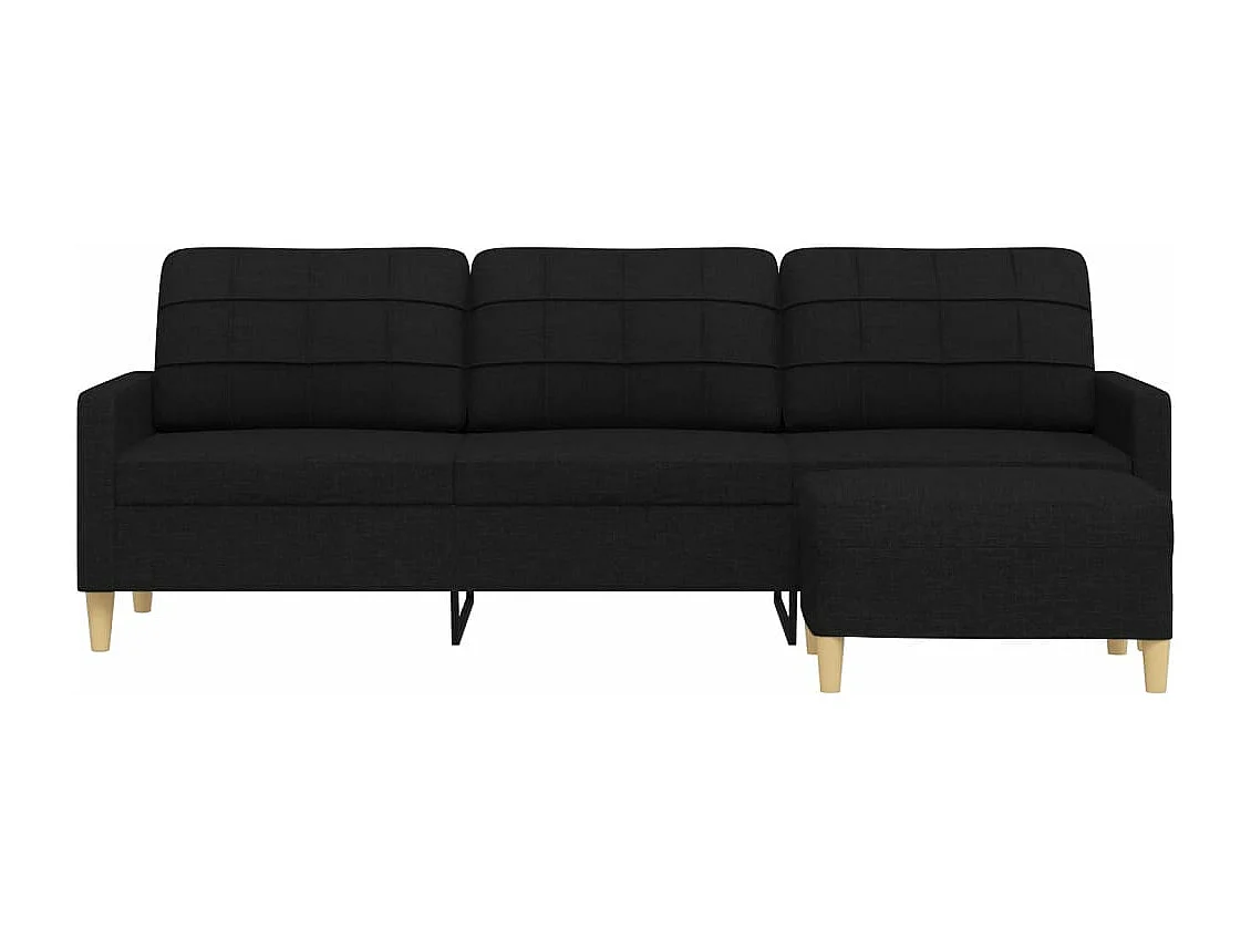 Canapé à 3 places avec repose-pieds Noir 210 cm Tissu