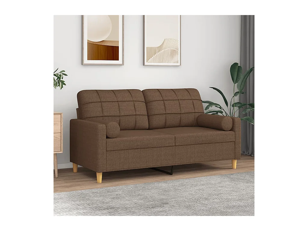 Canapé 2 places avec oreillers décoratifs marron 140 cm tissu
