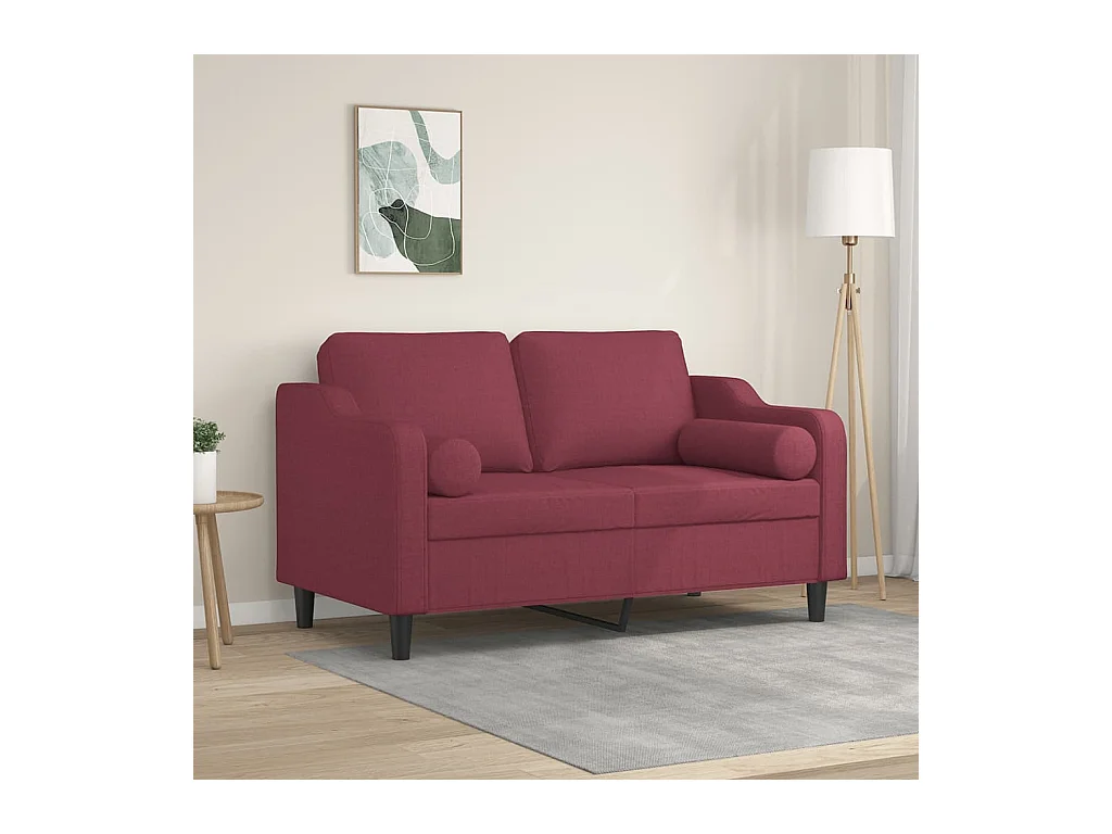 Canapé 2 places avec oreillers bordeaux 120 cm tissu