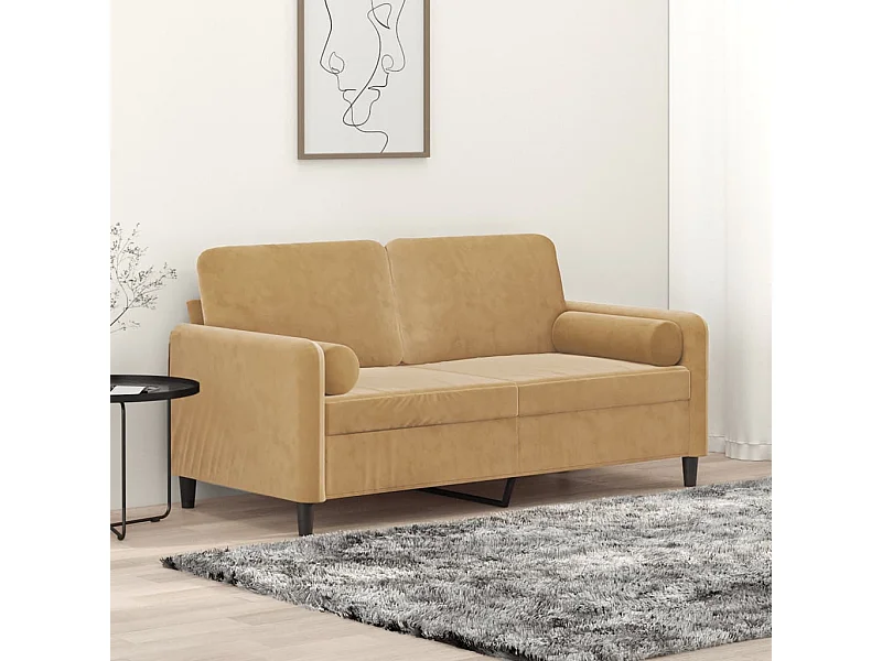 Canapé 2 places avec oreillers décoratifs brun 140 cm velours