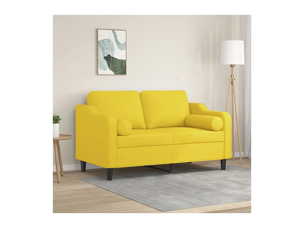 Canapé 2 places avec oreillers jaune clair 120 cm tissu