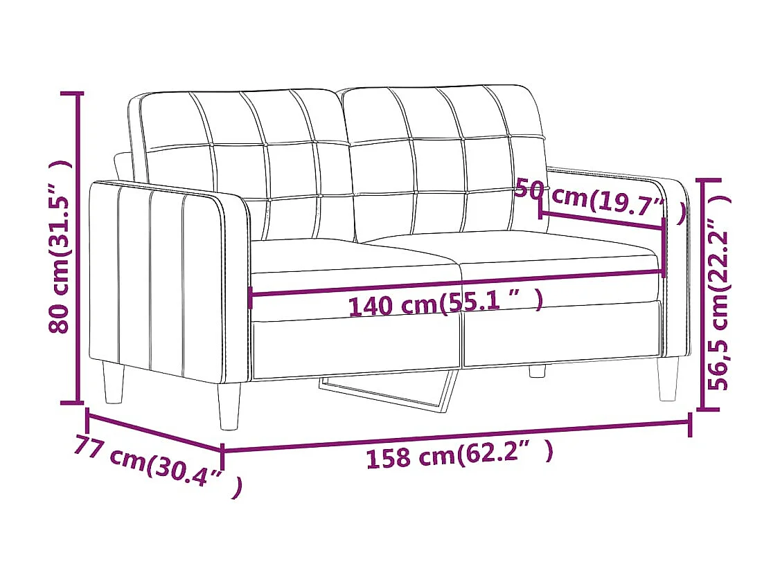 Tweezitsbank 140 cm stof wijnrood