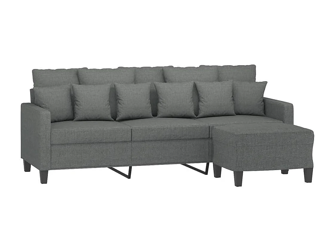 Canapé à 3 places avec repose-pieds Gris foncé 180 cm Tissu
