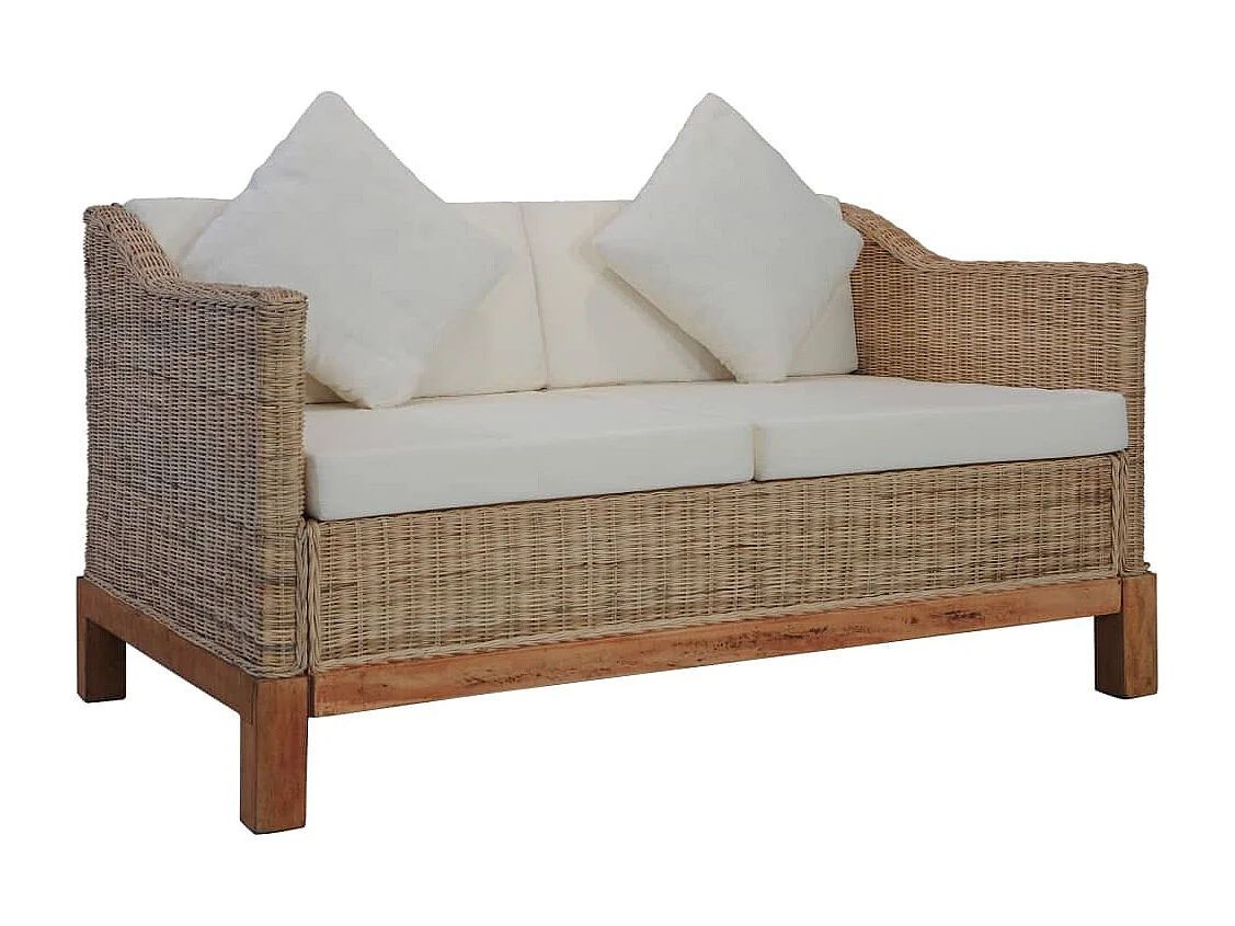Tweezitsbank met kussens natuurlijk rattan