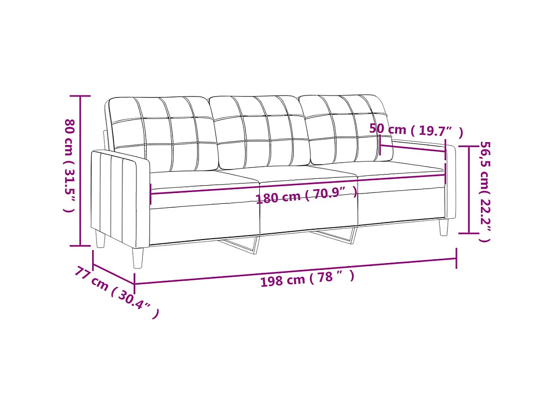 Canapé à 3 places Jaune clair 180 cm Tissu