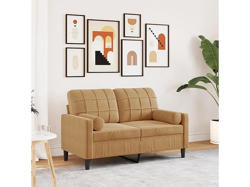 Sofá 2 lugares c/ almofadas decorativas 120 cm veludo castanho