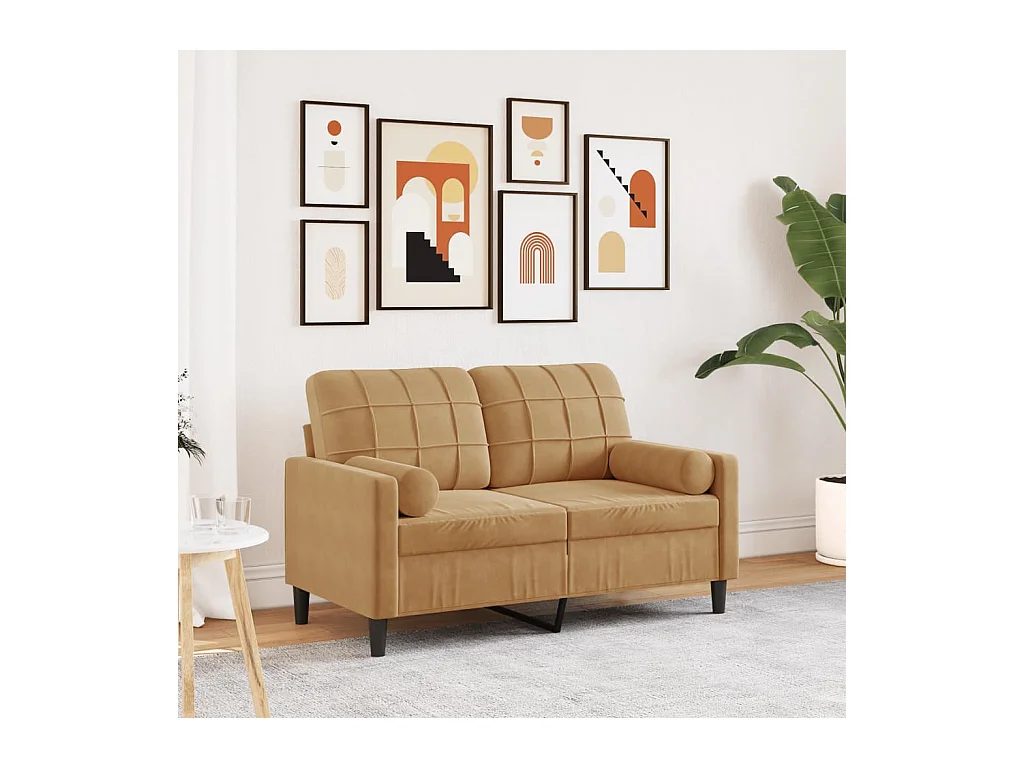 Canapé 2 places avec oreillers décoratifs brun 120 cm velours
