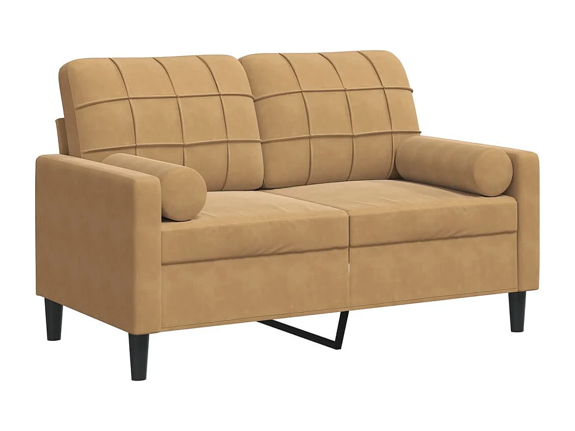 Canapé 2 places avec oreillers décoratifs brun 120 cm velours