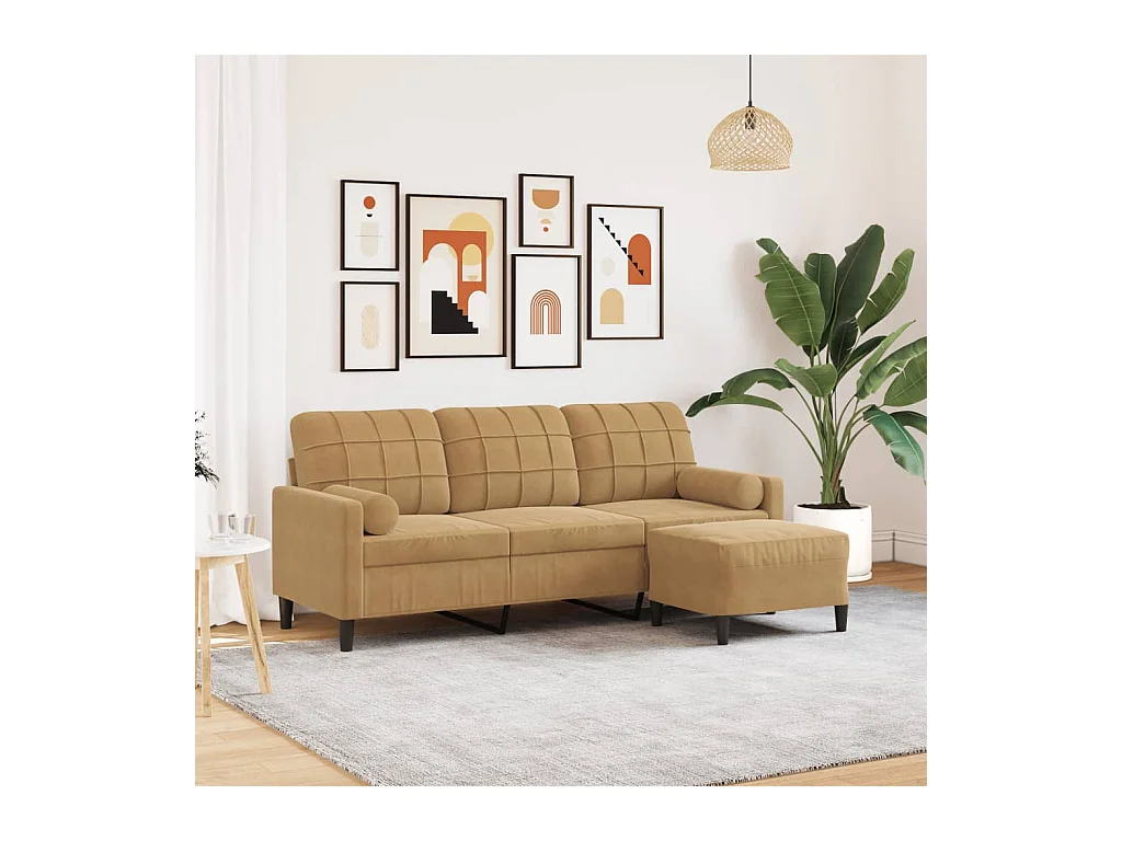 Canapé à 3 places avec repose-pieds Marron 180 cm Velours