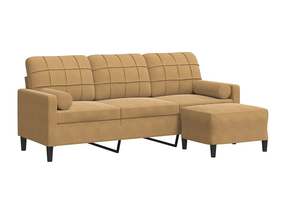 Sofá de 3 plazas con taburete de terciopelo marrón 180 cm
