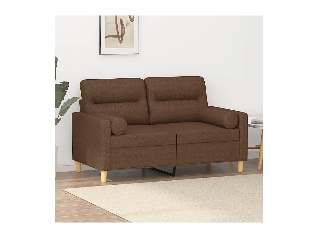 Canapé 2 places avec oreillers décoratifs marron 120 cm tissu