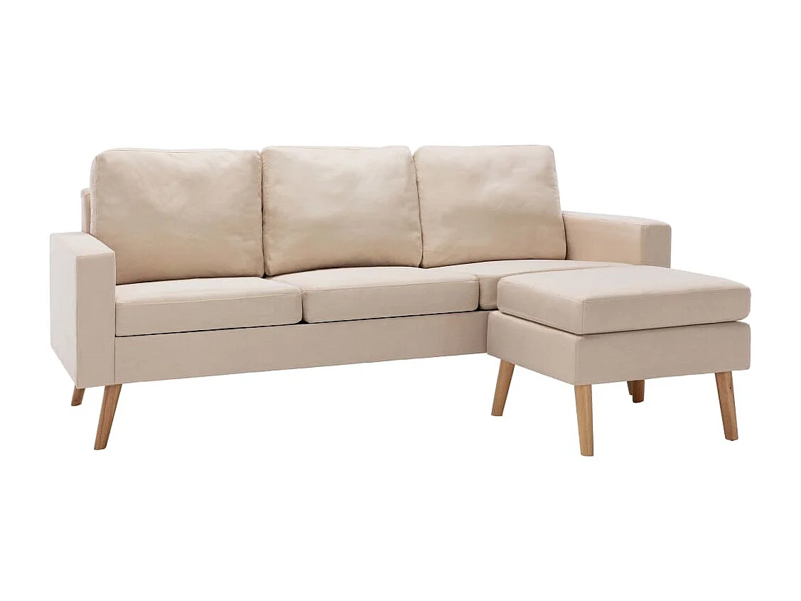 Canapé à 3 places avec repose-pied Crème Tissu