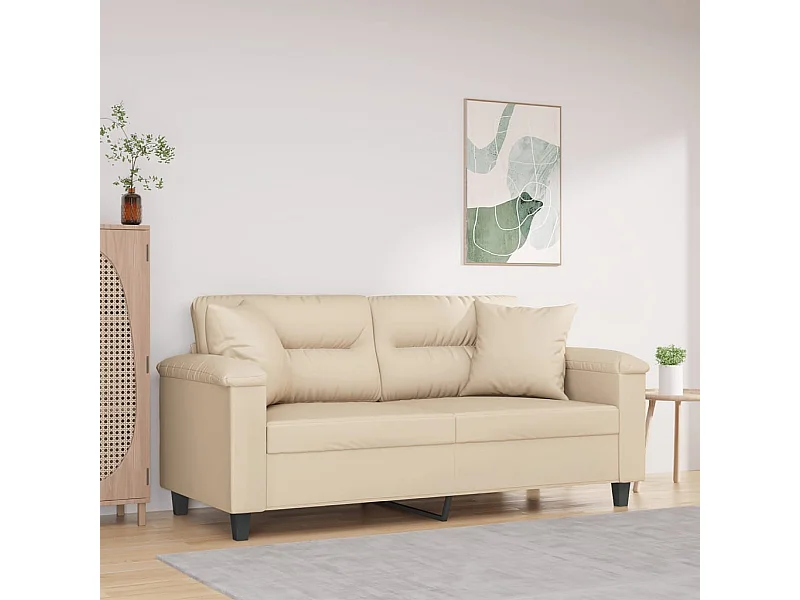 Sofá 2 lugares c/ almofadas 140 cm microfibra cor creme