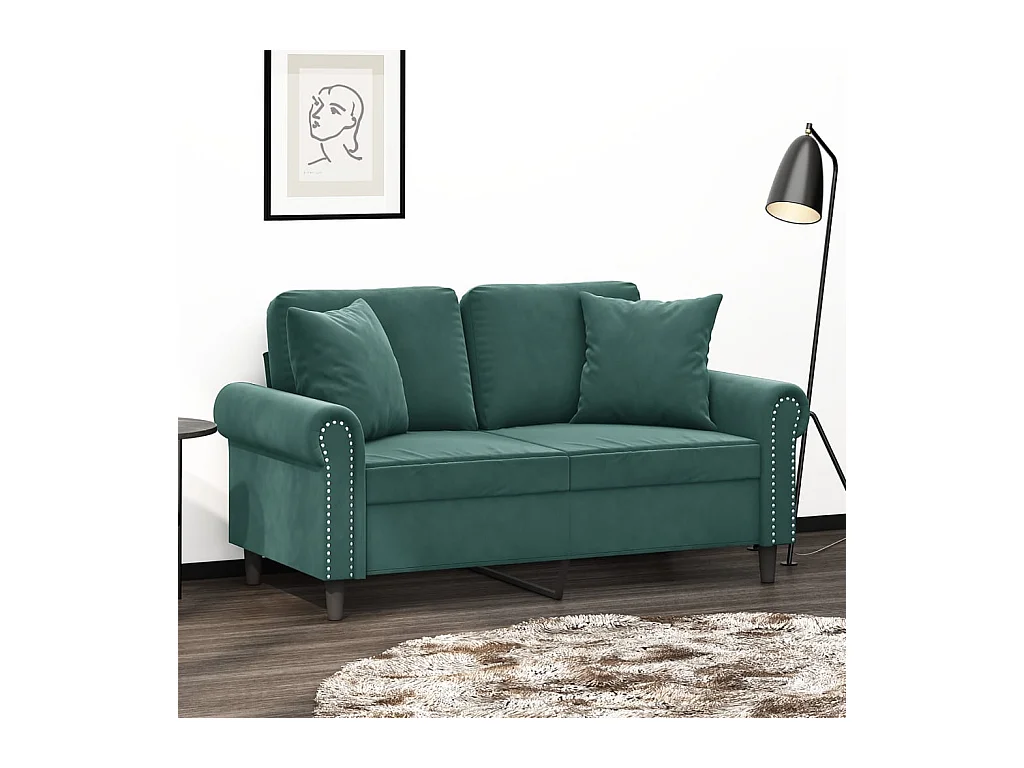 Canapé 2 places avec oreillers vert foncé 120 cm velours
