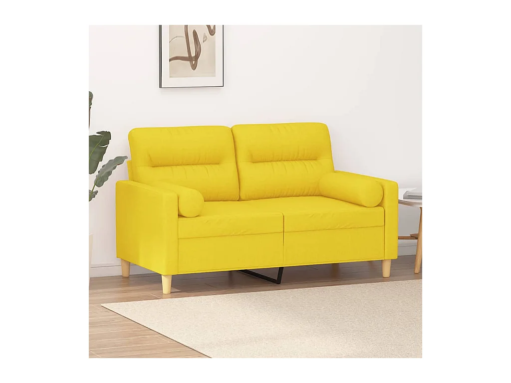 Canapé 2 places avec oreillers jaune clair 120 cm tissu