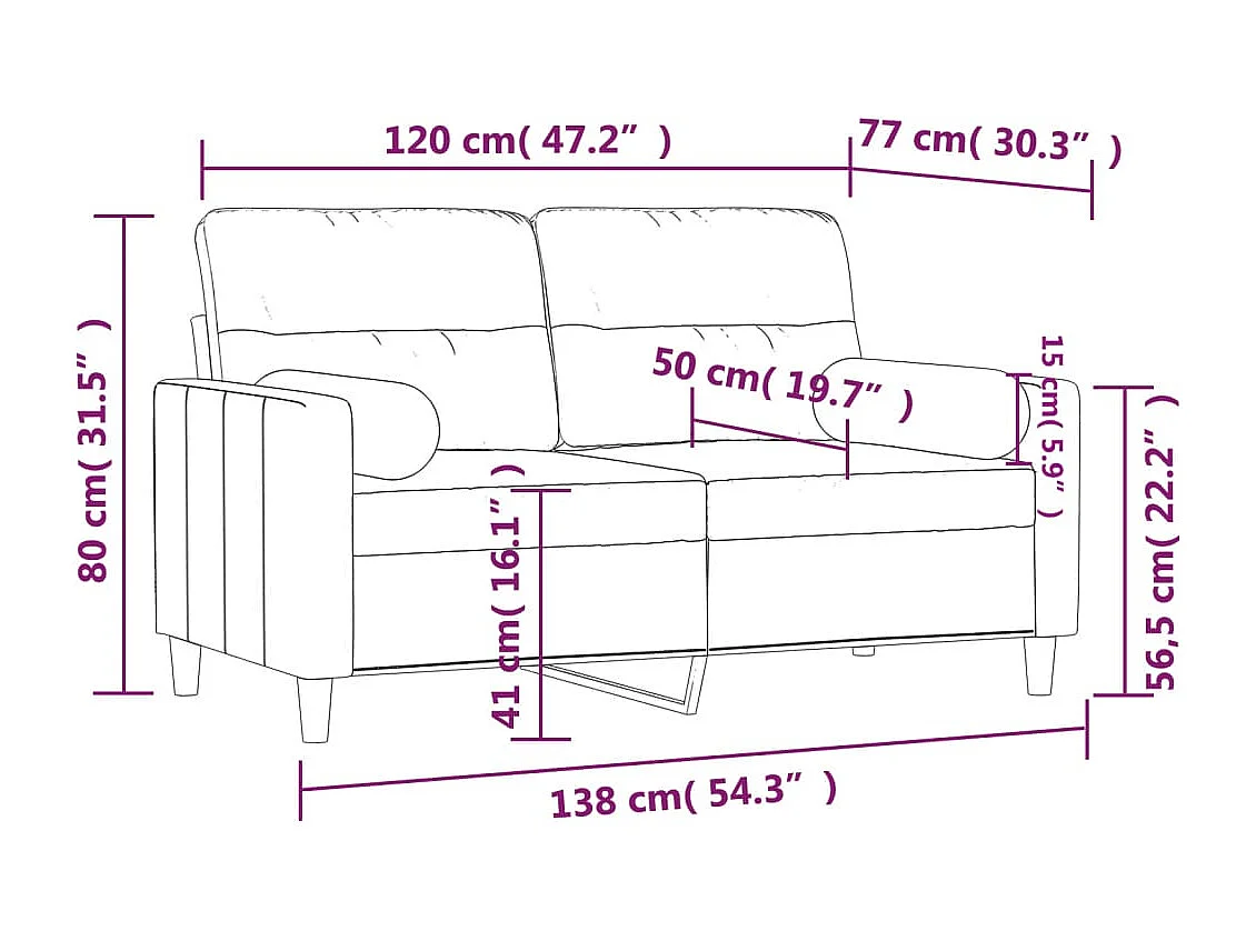 Canapé 2 places avec oreillers jaune clair 120 cm tissu