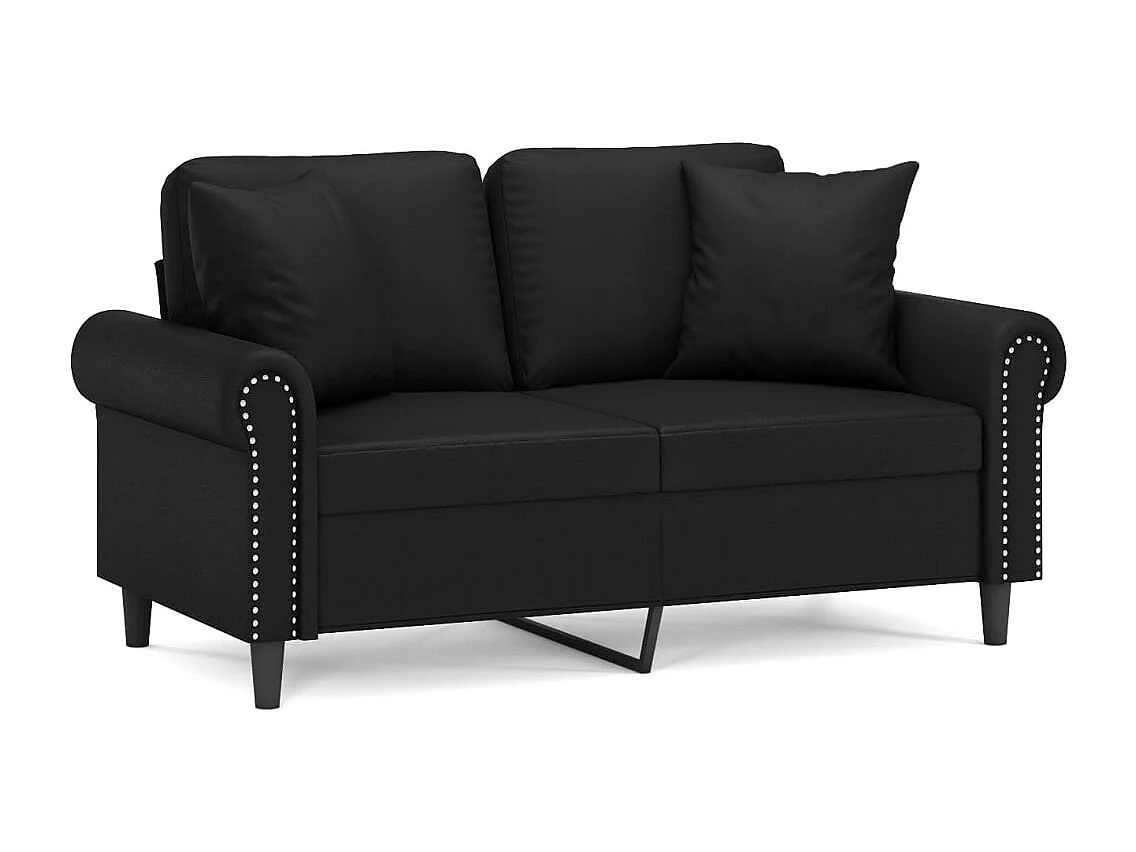 Canapé 2 places avec oreillers décoratifs noir 120cm similicuir