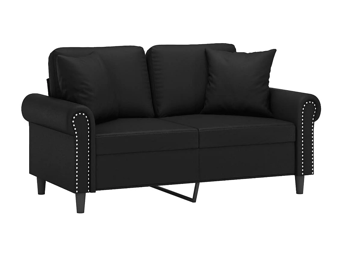 Canapé 2 places avec oreillers décoratifs noir 120cm similicuir