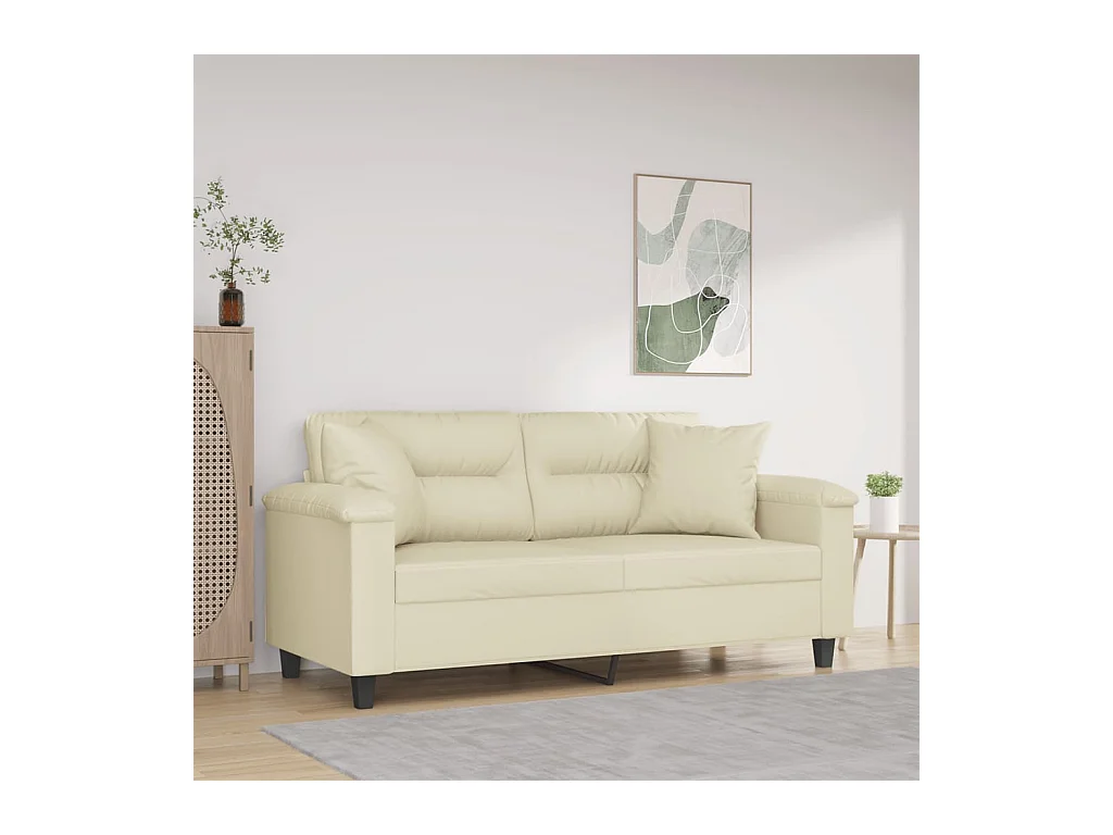 Canapé 2 places avec oreillers crème 140 cm similicuir