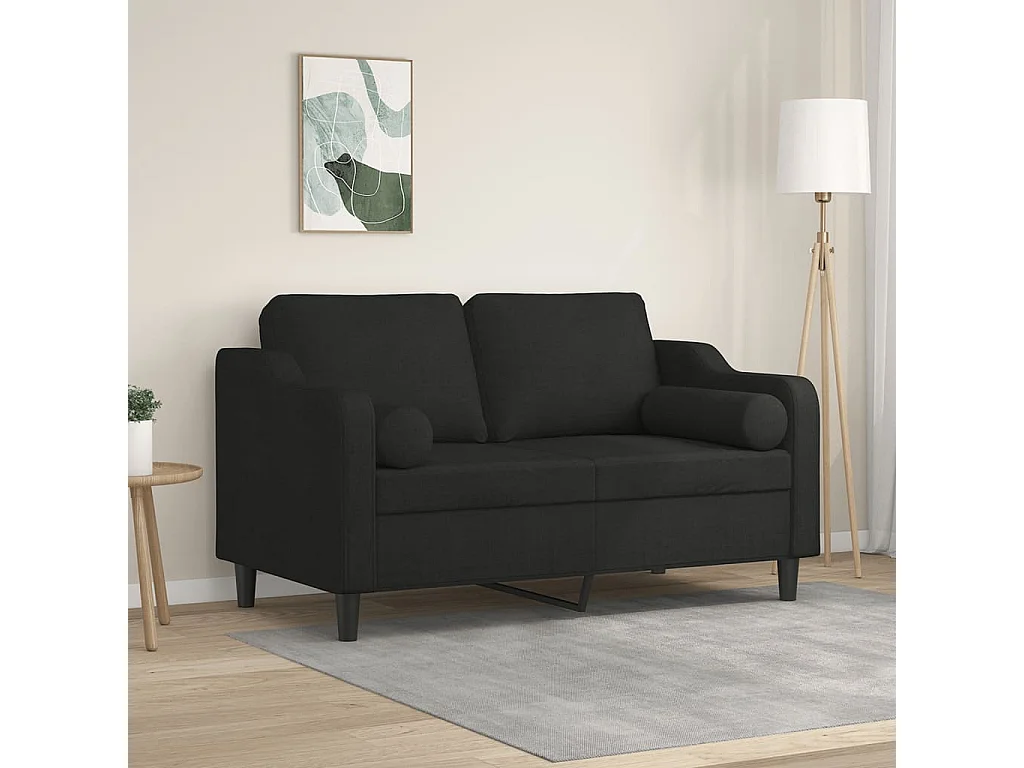 Canapé 2 places avec oreillers décoratifs noir 120 cm tissu