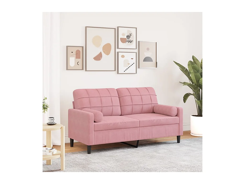 Canapé 2 places avec oreillers décoratifs rose 140 cm velours